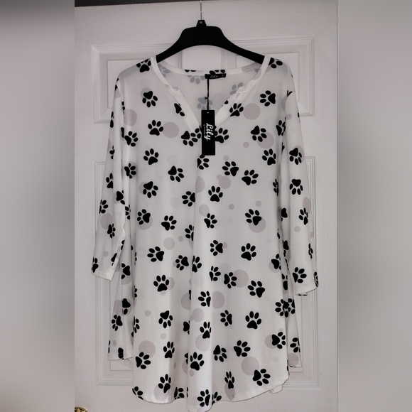 Lily Tops - Lily  Black and White Paw Print Blouse
